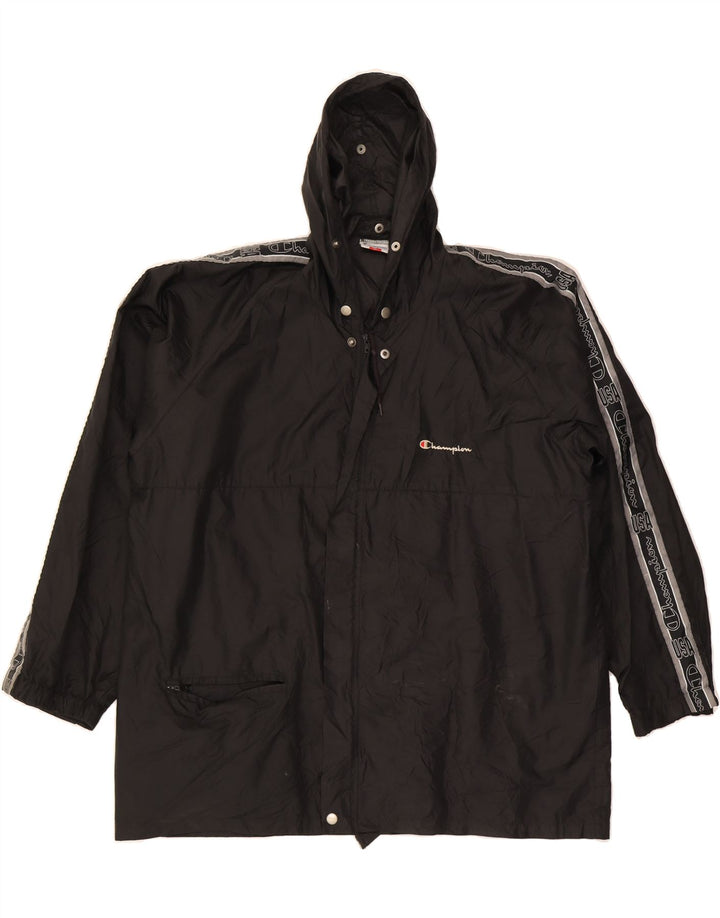 CHAMPION Mens Hooded Rain Jacket UK 42 XL Black Polyamide Vintage Champion and Second-Hand Champion from Messina Hembry 