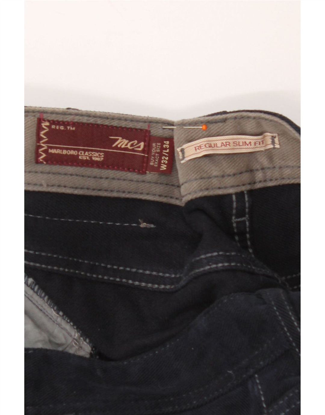 MARLBORO CLASSICS Mens Regular Fit Casual Trousers W32 L28 Navy Blue