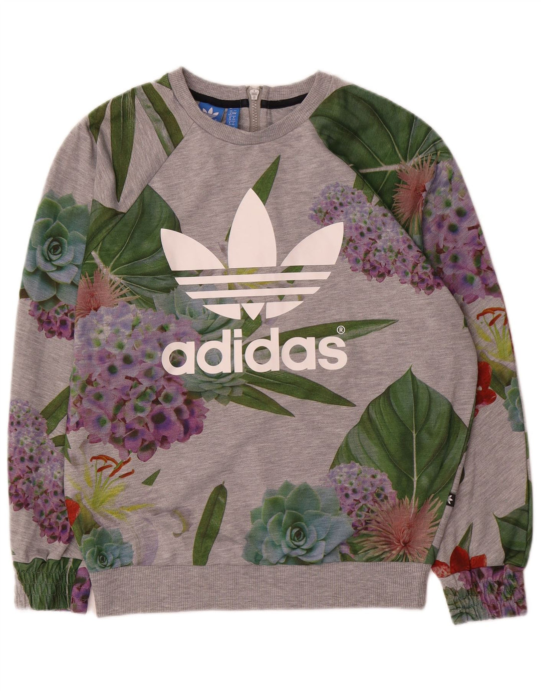 Adidas Womens Graphic Oversized Sweatshirt Jumper UK 12 Medium Grey Floral
