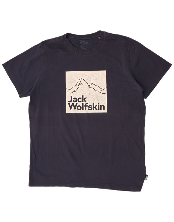Jack Wolfskin Mens Regular Fit Graphic T-Shirt Top 2XL Navy Blue Cotton