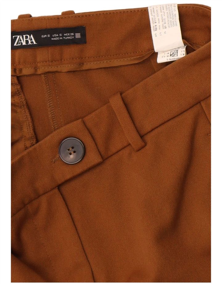 Zara Womens Flare Chino Trousers Small W26 L32 Brown Polyester