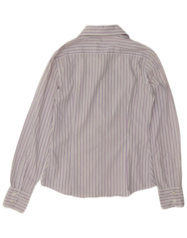 Benetton Womens Shirt UK 14 Medium Purple Striped Cotton