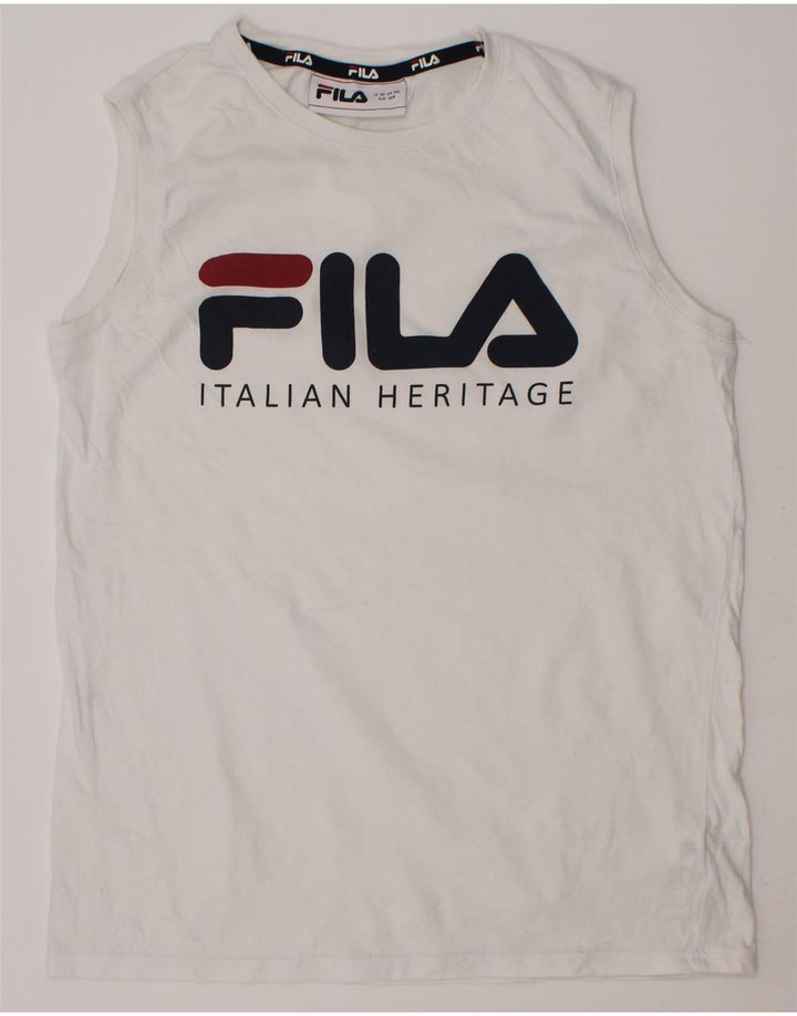 FILA Boys Graphic Vest Top 13-14 Years White Cotton Vintage Fila and Second-Hand Fila from Messina Hembry 
