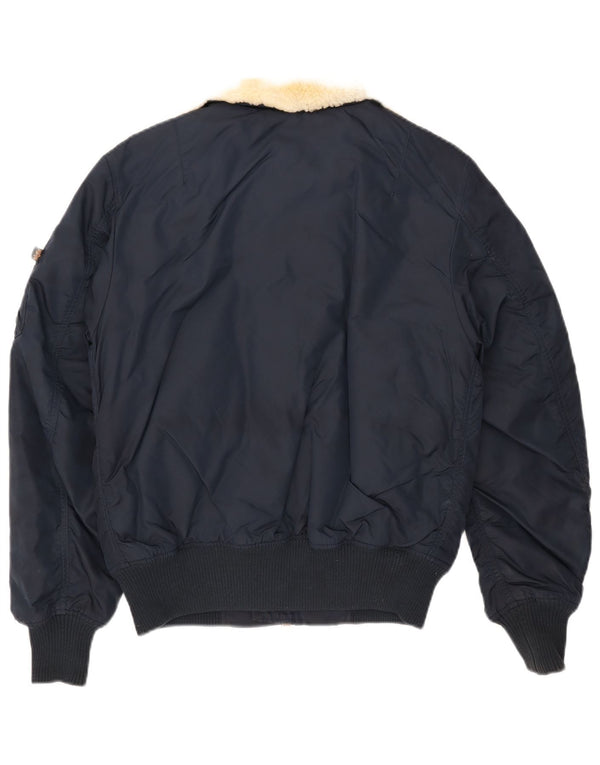 Alpha Industries Mens Bomber Jacket UK 36 Small Navy Blue Nylon