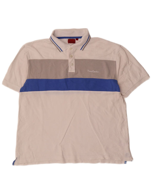Pierre Cardin Mens Polo Shirt Large White Colourblock Cotton