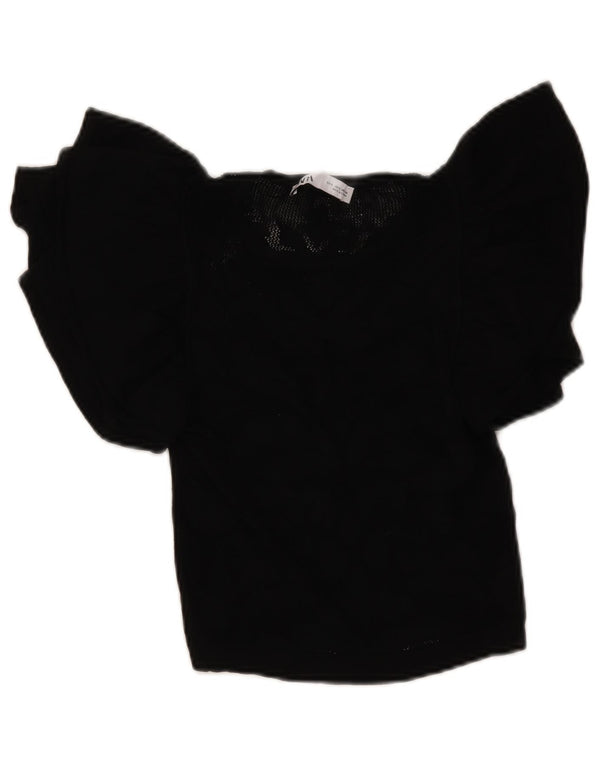 Zara Womens Crop Knit Blouse Top UK 8 Small Black