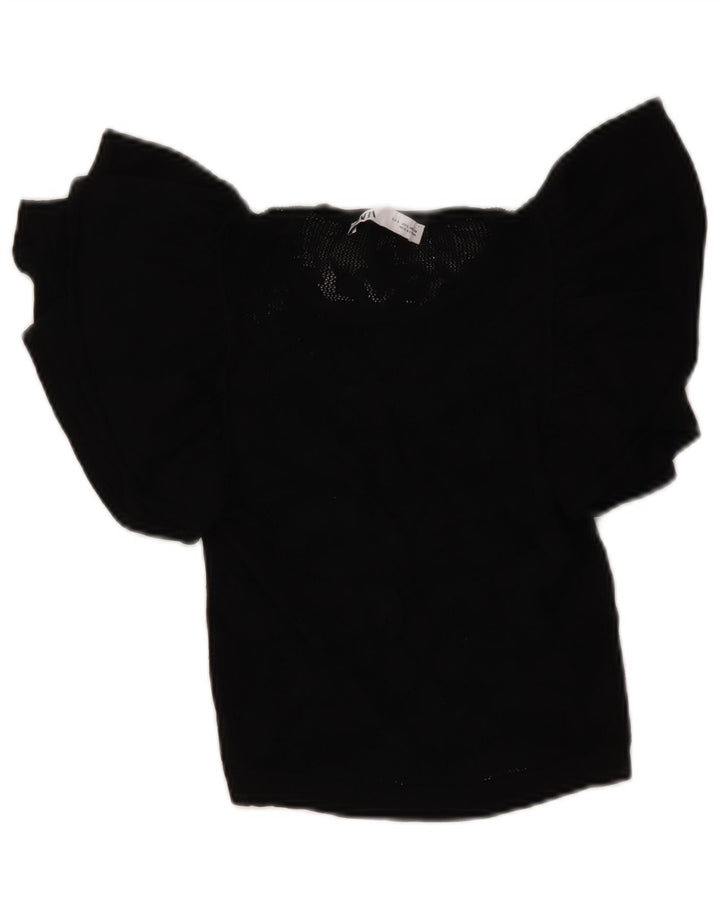 Zara Womens Crop Knit Blouse Top UK 8 Small Black