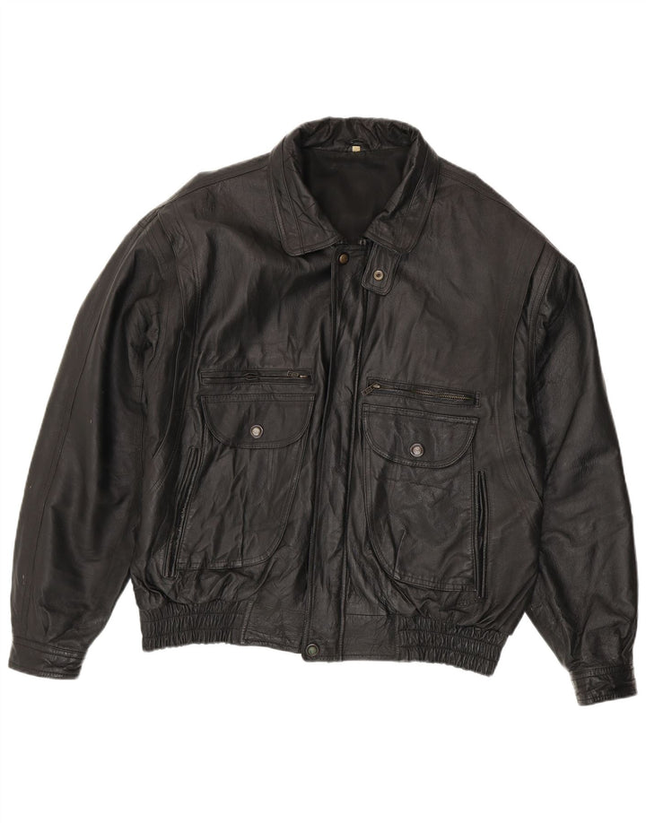 Vintage Mens Leather Jacket UK 44 2XL Black Leather