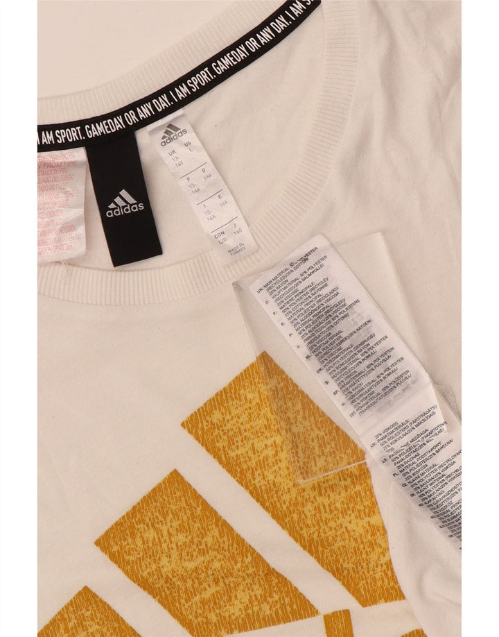 ADIDAS Girls Graphic T-Shirt Top 13-14 Years Off White Polyester