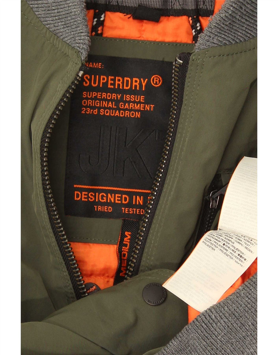 Superdry Mens Bomber Jacket UK 38 Medium Green Colourblock Polyester