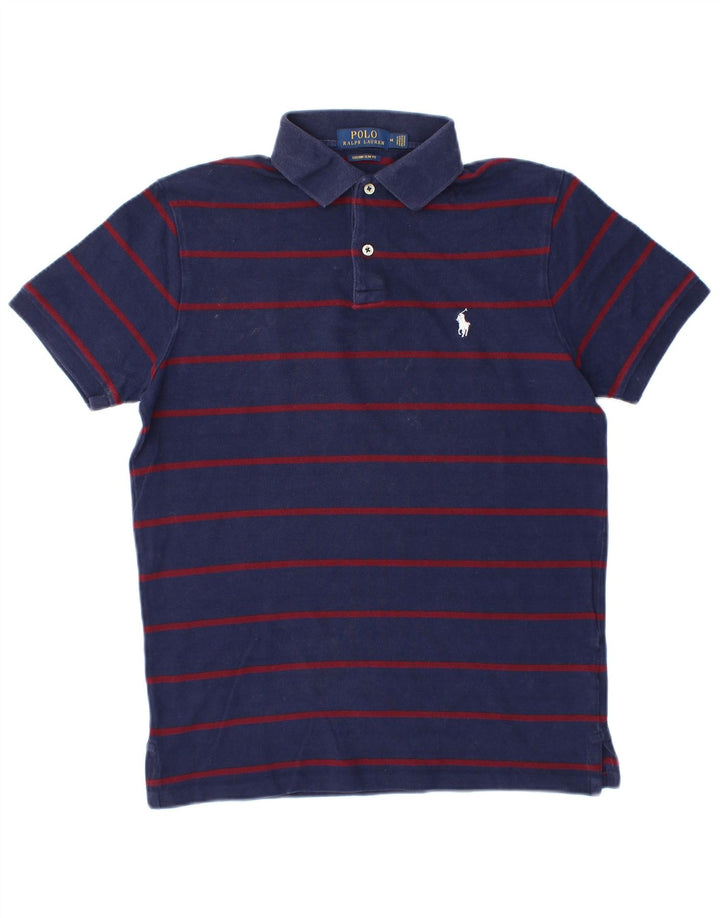 POLO RALPH LAUREN Mens Custom Slim Fit Polo Shirt Medium Navy Blue Striped