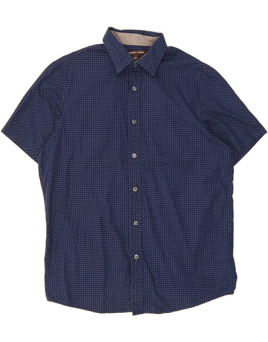 MICHAEL KORS Mens Classic Fit Short Sleeve Shirt Medium Navy Blue Spotted Vintage Michael Kors and Second-Hand Michael Kors from Messina Hembry 