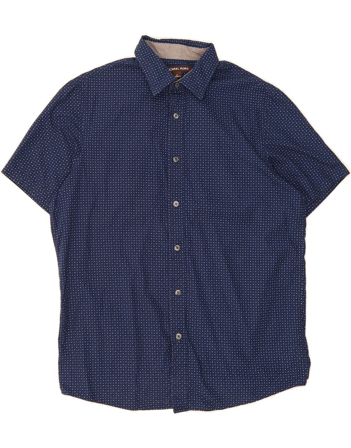 MICHAEL KORS Mens Classic Fit Short Sleeve Shirt Medium Navy Blue Spotted Vintage Michael Kors and Second-Hand Michael Kors from Messina Hembry 