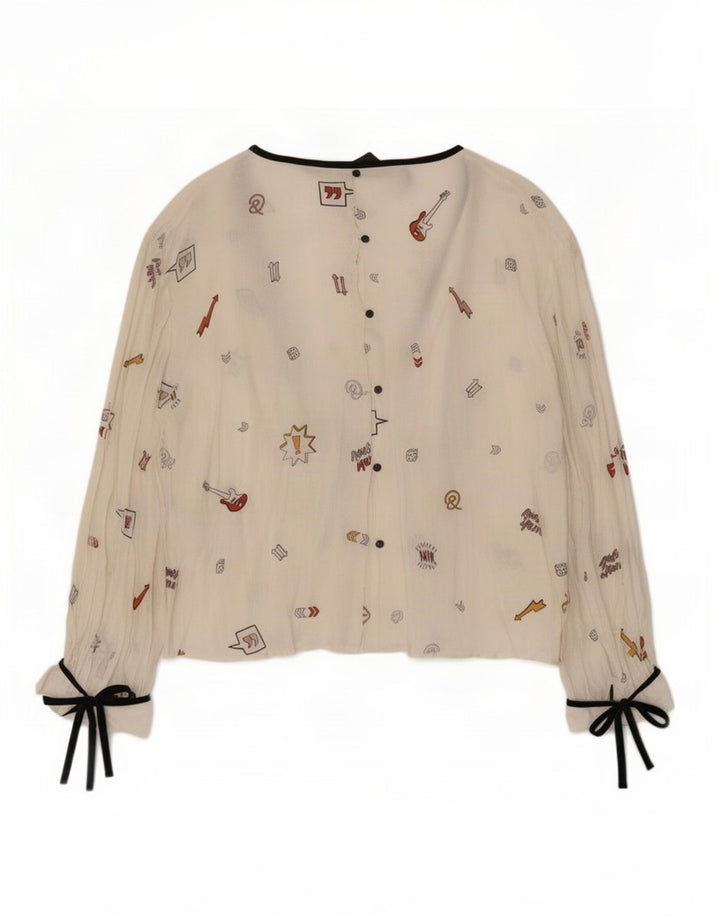 Zara Womens Trafaluc Abstract Pattern Blouse Top UK 12 Medium White