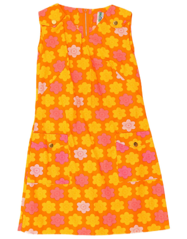 Vintage Womens Sleeveless A-Line Dress IT 40 Small Orange Floral Cotton