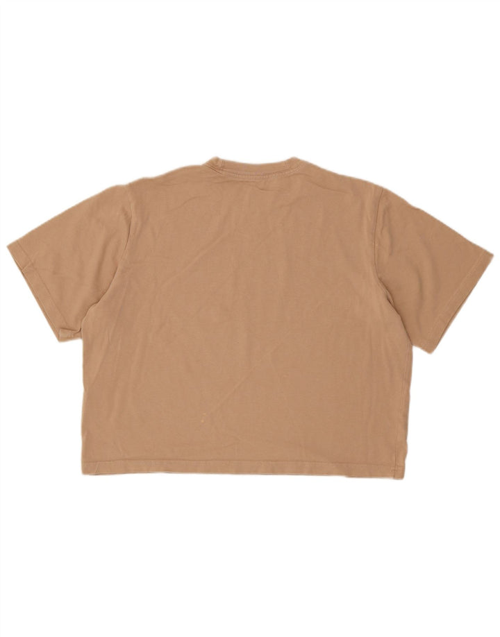 Nike Womens Crop T-Shirt Top UK 14 Medium Beige Cotton