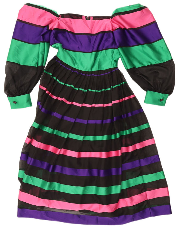 Vintage Womens Long Sleeve Off Shoulder Dress UK 8 Small Black Striped