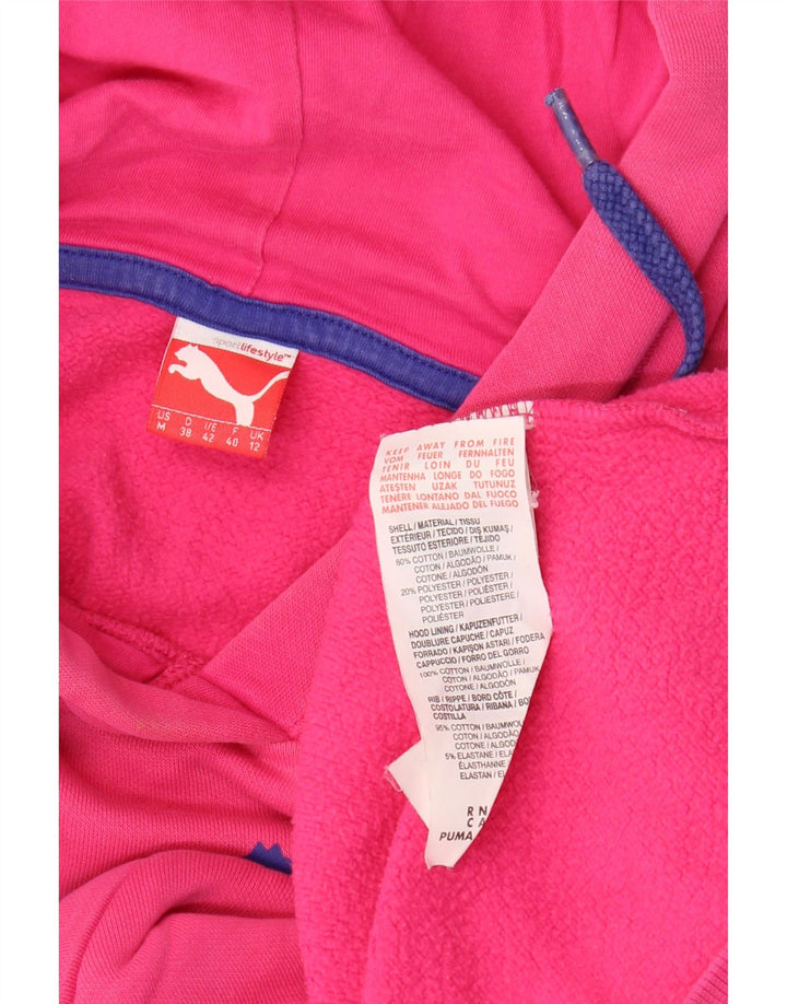 PUMA Womens Graphic Hoodie Jumper UK 12 Medium Pink Cotton