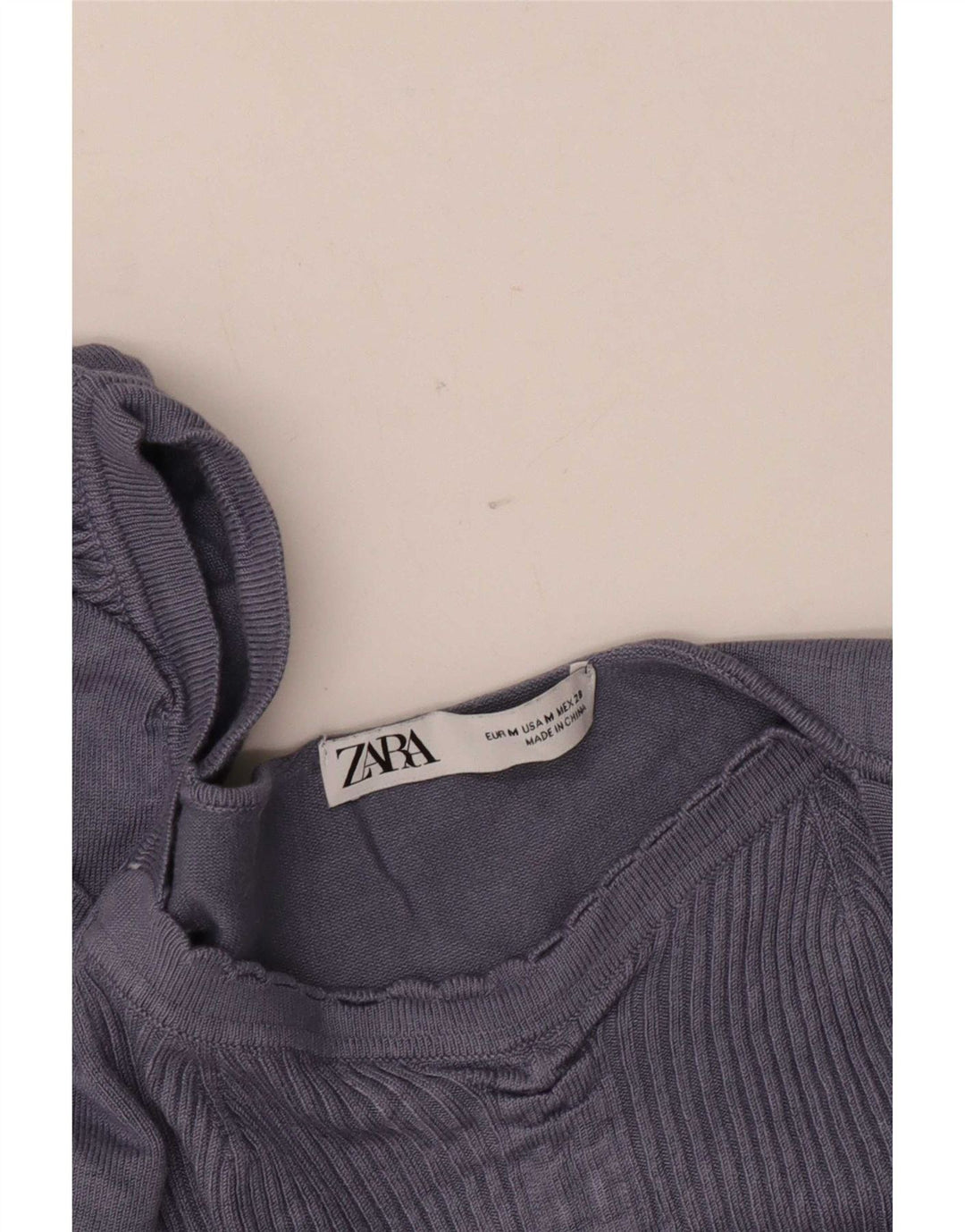 Zara Womens Crop Top Long Sleeve UK 12 Medium Blue