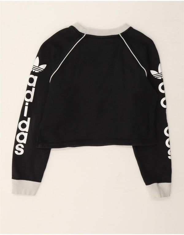 Adidas Womens Crop Graphic Sweatshirt Jumper UK 4 XS Grey Colourblock