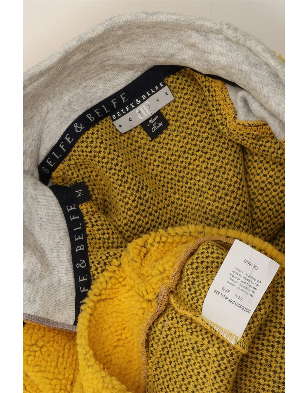 Belfe & Belfe Mens Zip Neck Fleece Jumper Medium Yellow Colourblock