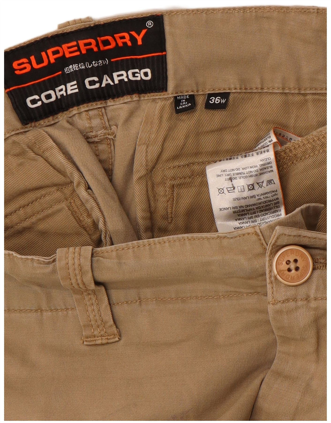 Superdry Mens Cargo Shorts W36 Large Beige Cotton
