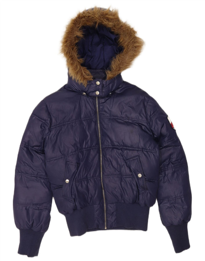 Lee Womens Hooded Padded Jacket UK 16 Large Navy Blue Polyester