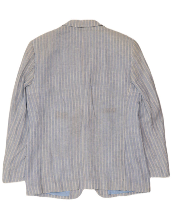 A.Basile Mens 3 Button Blazer Jacket IT 50 Large Blue Striped Linen