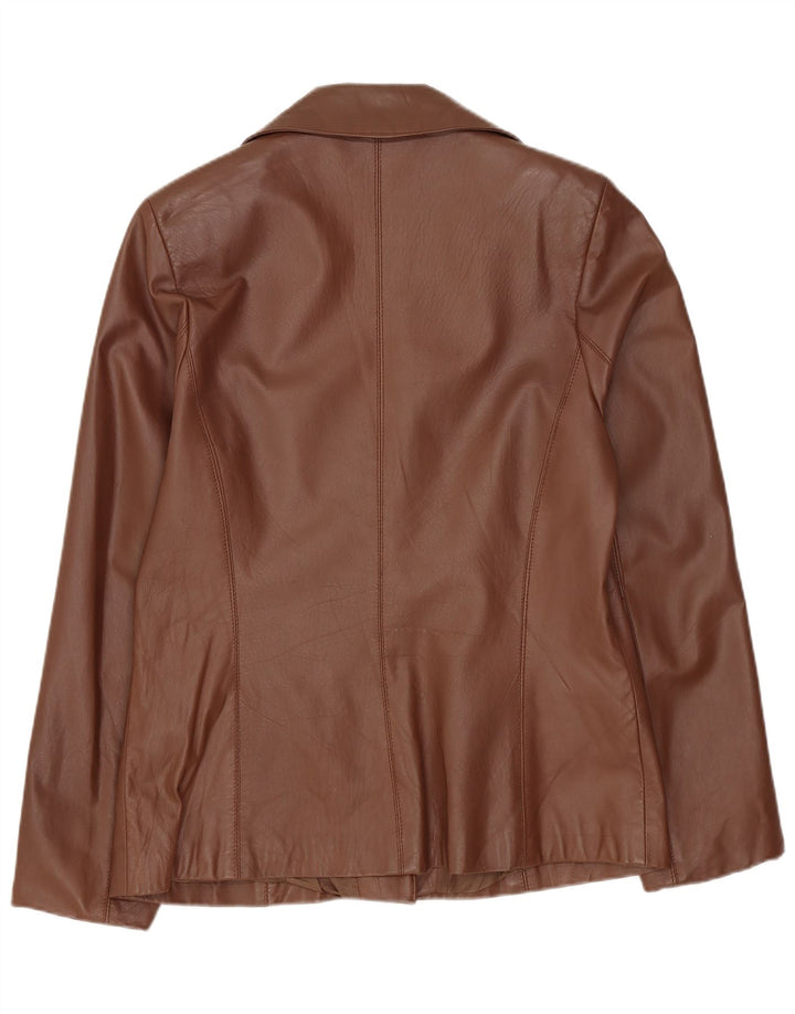 Vintage Womens 1 Button Leather Blazer Jacket UK 12 Medium Brown Leather