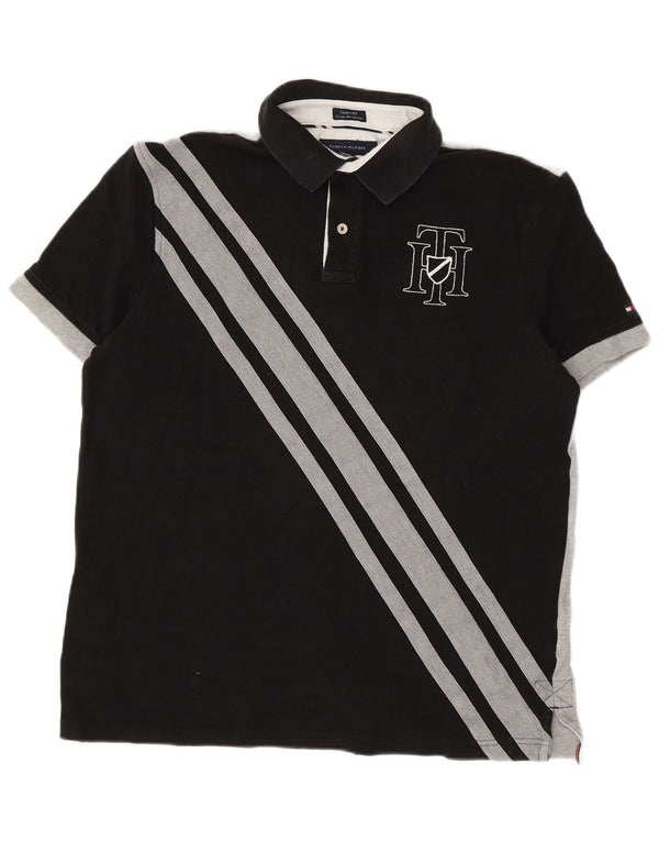 Tommy Hilfiger Mens Graphic Custom Fit Polo Shirt Large Black Colourblock