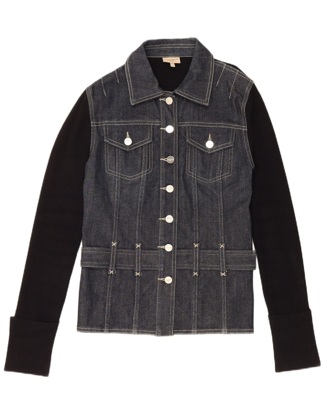 KAREN MILLEN Womens Cardigan Sweater Size 3 Small Blue Colourblock Viscose