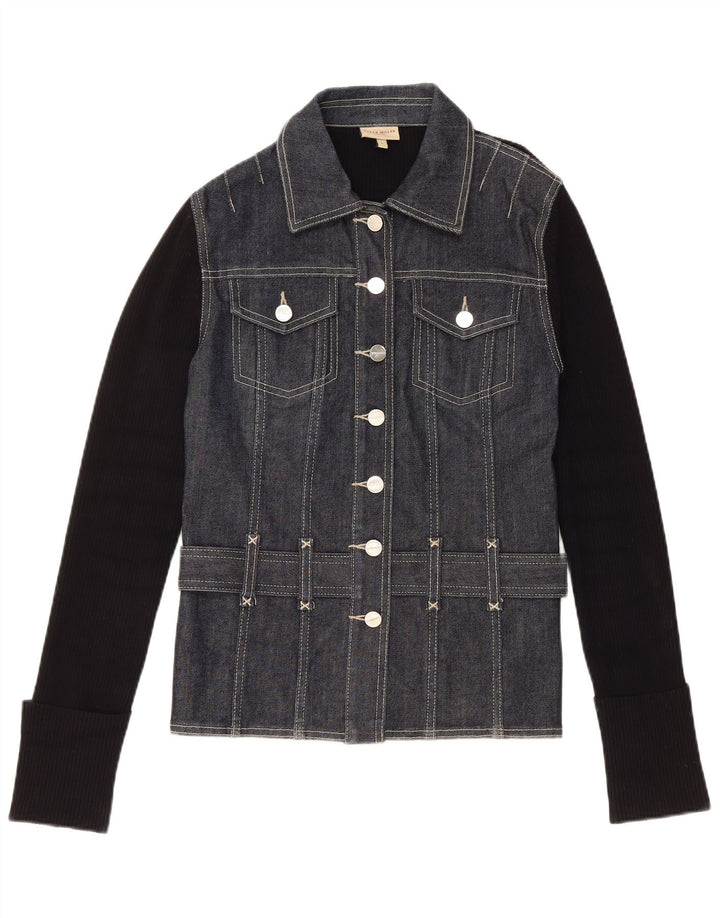 KAREN MILLEN Womens Cardigan Sweater Size 3 Small Blue Colourblock Viscose