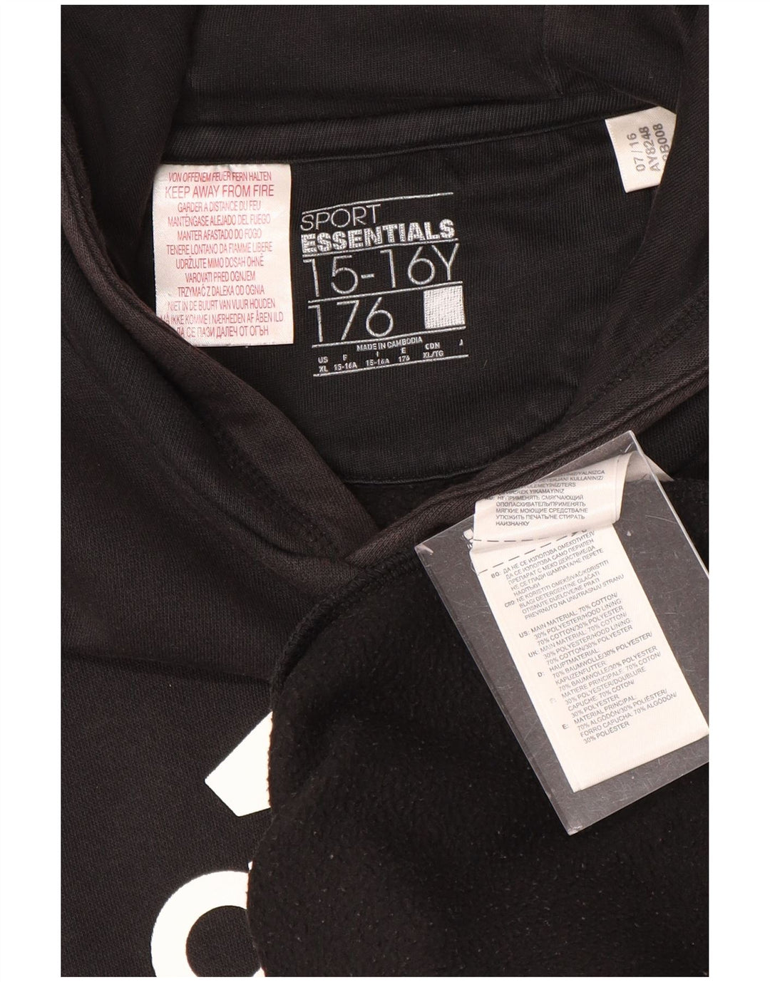 ADIDAS Boys Graphic Hoodie Jumper 15-16 Years XL Black Cotton