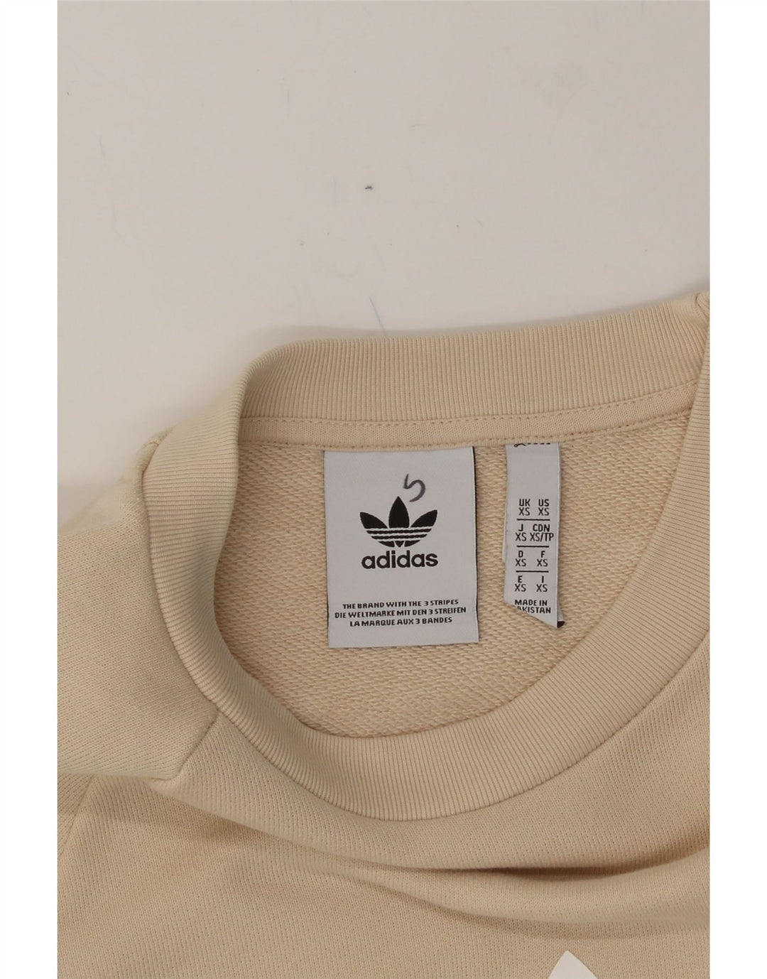 ADIDAS Mens Graphic Sweatshirt Jumper XS Beige Vintage Adidas and Second-Hand Adidas from Messina Hembry 