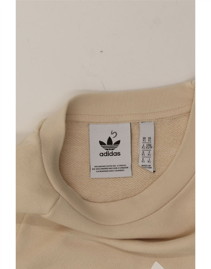 ADIDAS Mens Graphic Sweatshirt Jumper XS Beige Vintage Adidas and Second-Hand Adidas from Messina Hembry 