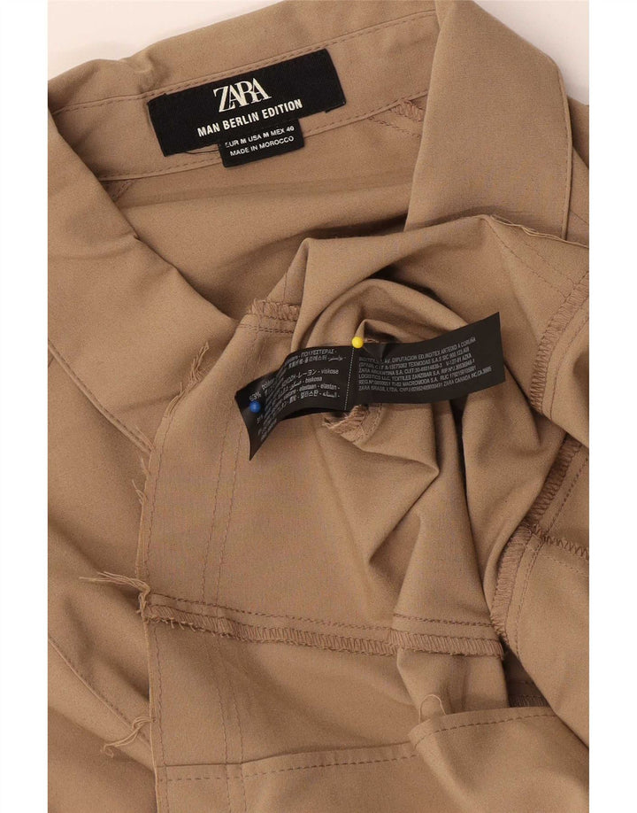 Zara Mens Shirt Medium Beige Polyester