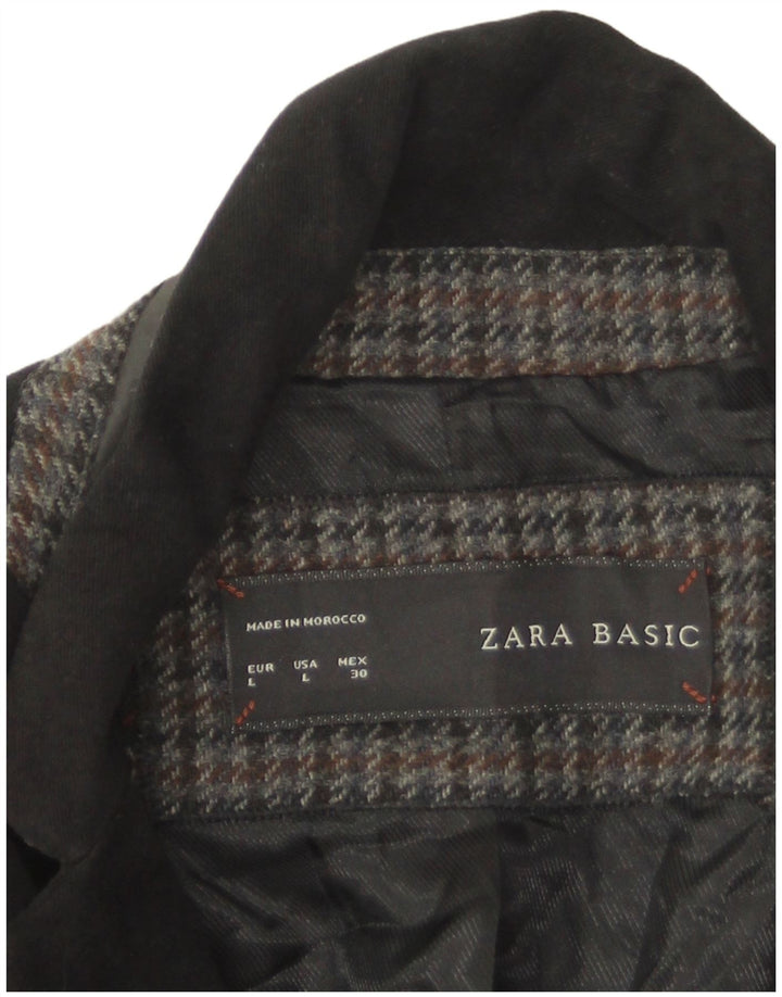 Zara Womens 1 Button Blazer Jacket UK 14 Large Black Cotton