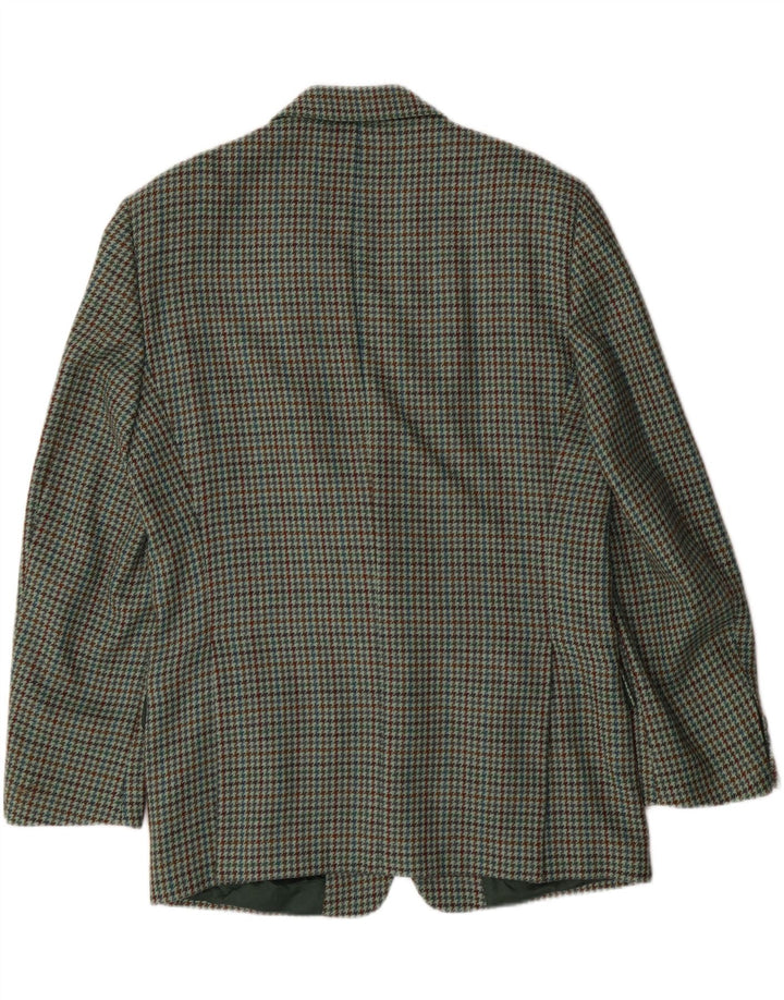 VINTAGE Mens 2 Button Blazer Jacket IT 52 XL Green Houndstooth Wool
