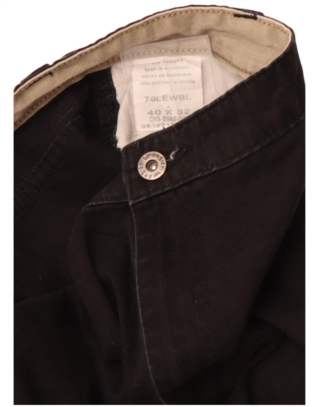 WRANGLER Mens Straight Cargo Trousers W40 L32 Black Cotton