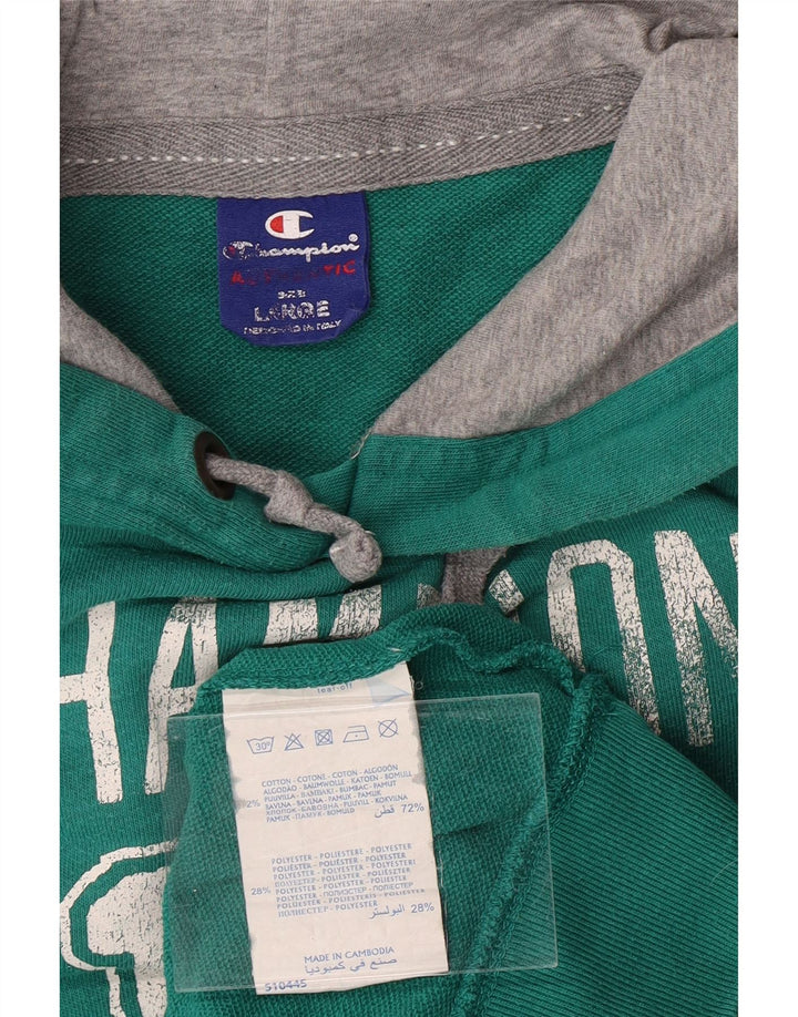CHAMPION Mens Graphic Hoodie Jumper Large Green Cotton