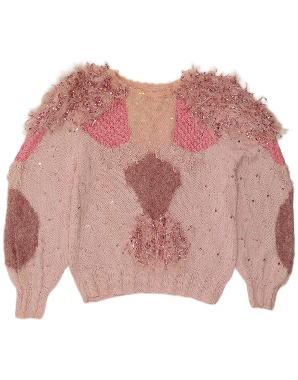 Vintage Womens Boat Neck Jumper Sweater UK 16 Large Pink