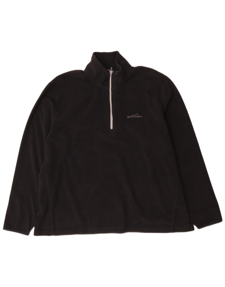 Eddie Bauer Mens Zip Neck Fleece Jumper 2XL Black Polyester