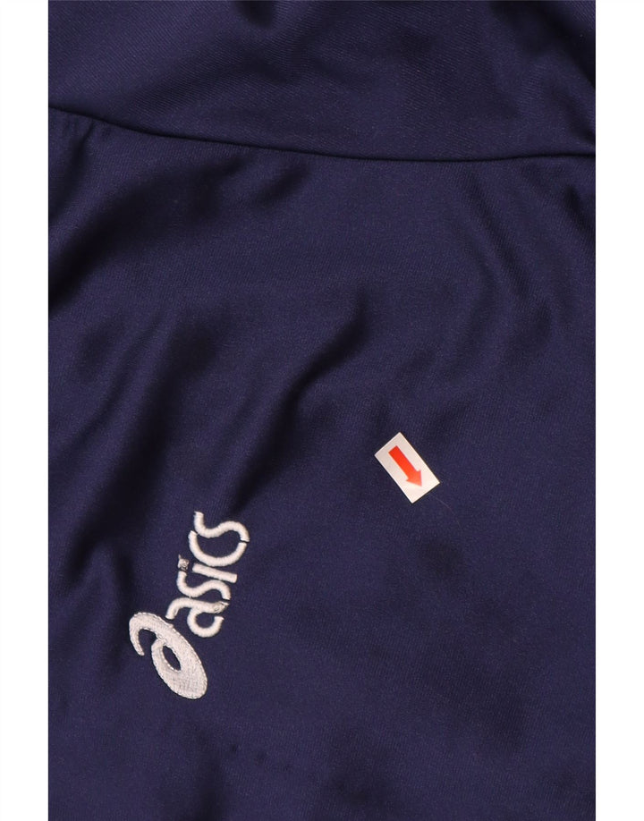 ASICS Mens Graphic Tracksuit Top Jacket XL Navy Blue Colourblock Polyamide