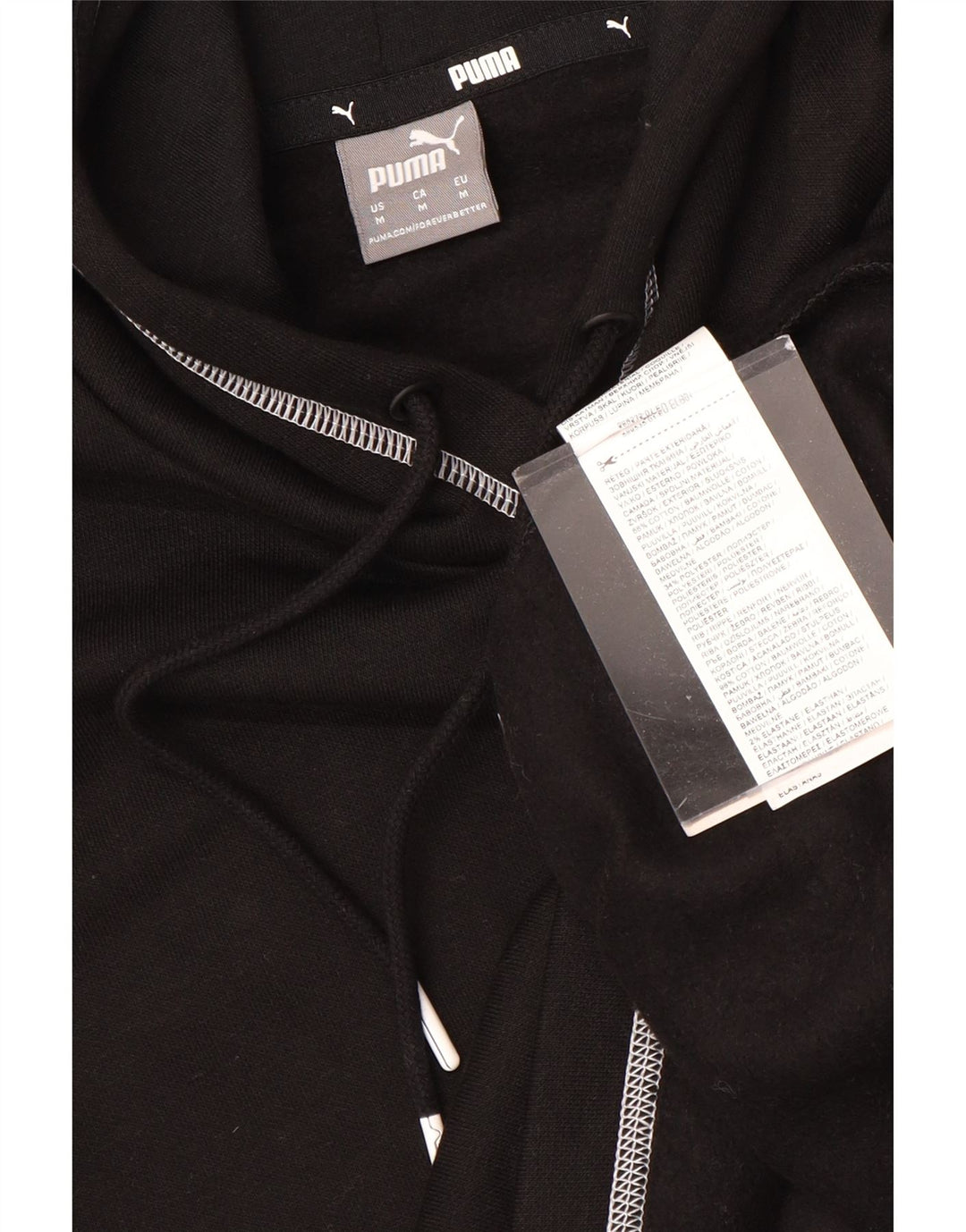 PUMA Womens Oversized Graphic Hoodie Jumper UK 14 Medium Black Cotton