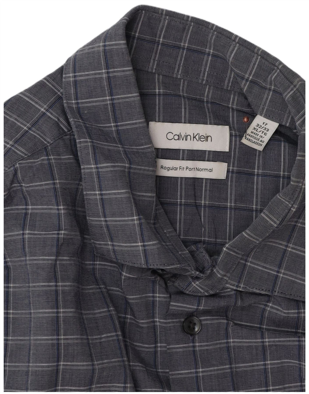 Calvin Klein Mens Regular Fit Shirt Size 17 XL Grey Check Cotton