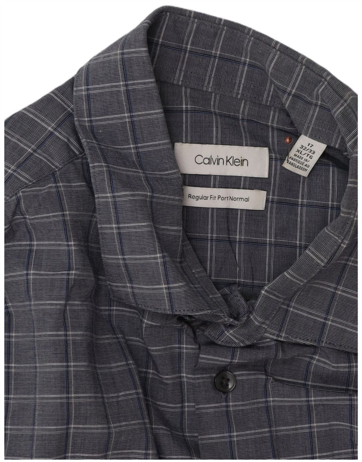 Calvin Klein Mens Regular Fit Shirt Size 17 XL Grey Check Cotton