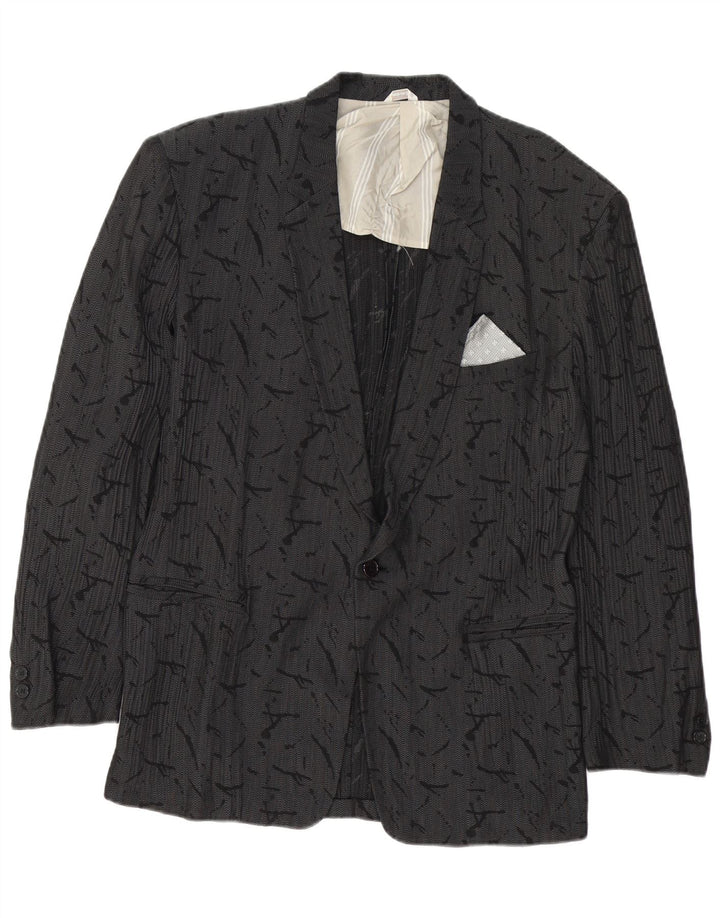 Dei Filzi Mens Abstract Pattern 1 Button Blazer Jacket IT 46 Small Grey