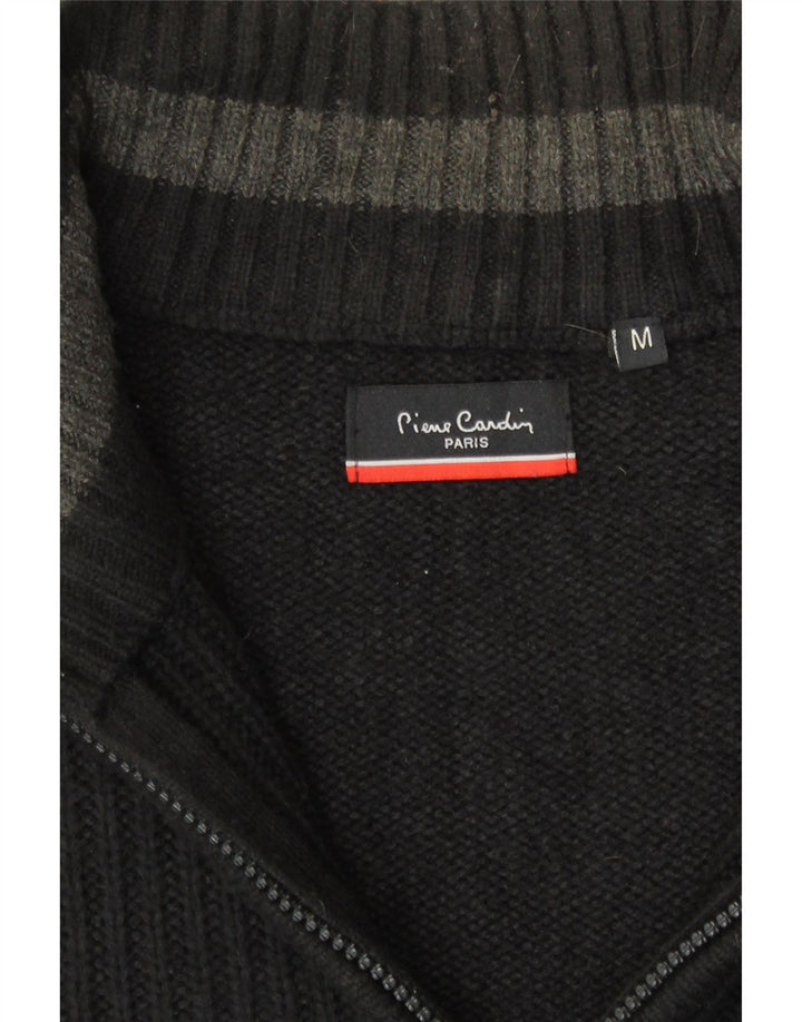 PIERRE CARDIN Mens Zip Neck Jumper Sweater Medium Black Acrylic Vintage Pierre Cardin and Second-Hand Pierre Cardin from Messina Hembry 