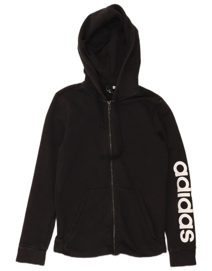 ADIDAS Womens Graphic Zip Hoodie Sweater UK 12 Medium Black