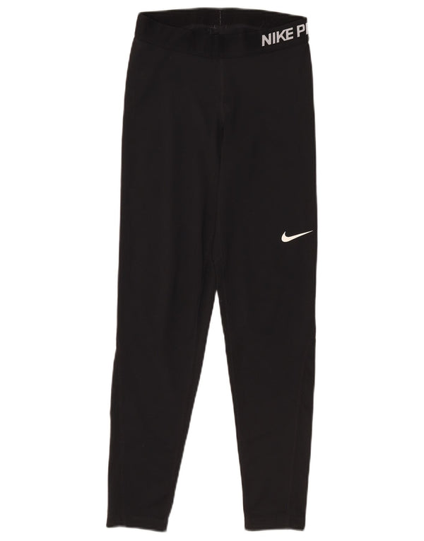 Nike Womens Dri Fit Graphic Leggings UK 12 Medium Black Polyester